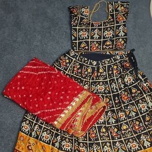 Colorful Traditional Chaniyacholi for girls with Red and blue Patterns
